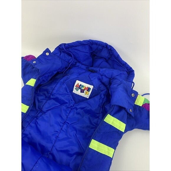 Alpine Way Vintage Baby Snowsuit Full Zip Hooded Blue Purple Neon Nylon 12 Month - Picture 8 of 15